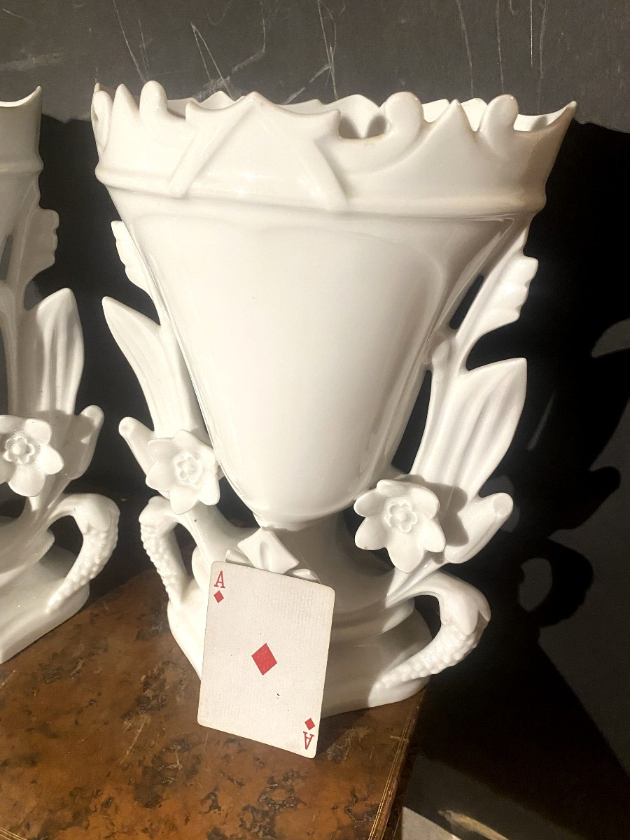 Importante Paire De Vases En Porcelaine Blanche Dit De Mariage De Belle Dimension, Début Du 20è-photo-3