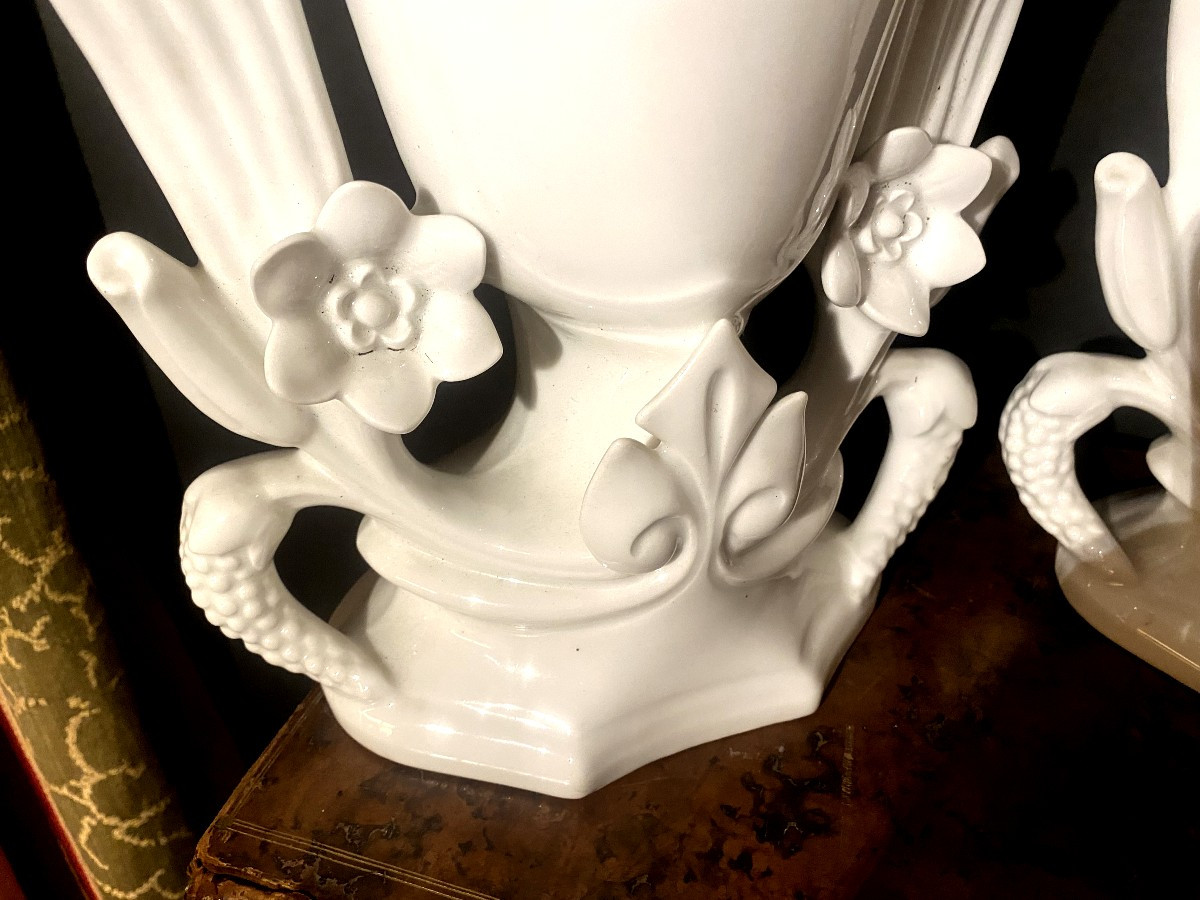 Importante Paire De Vases En Porcelaine Blanche Dit De Mariage De Belle Dimension, Début Du 20è-photo-1