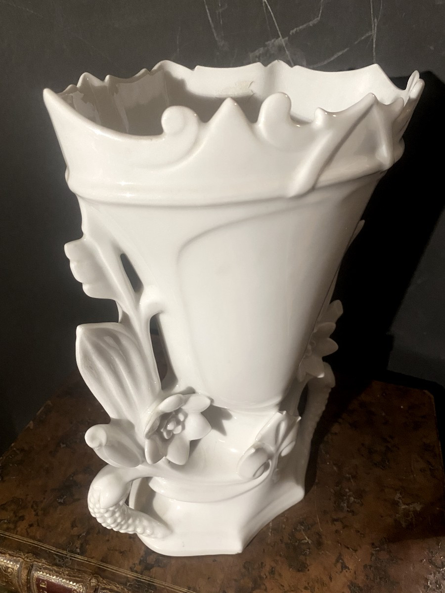 Importante Paire De Vases En Porcelaine Blanche Dit De Mariage De Belle Dimension, Début Du 20è-photo-4