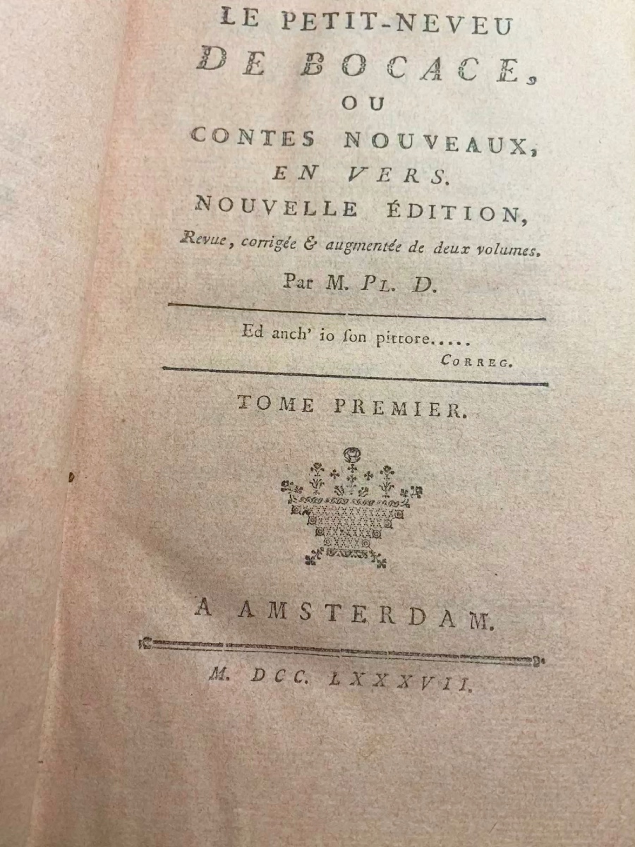 Fort Vol.in8 . Trois Tomes "le Petit Neveu De Boccace" Imprimé Sur Papier Rose . Nouv. Ed. 1787-photo-3