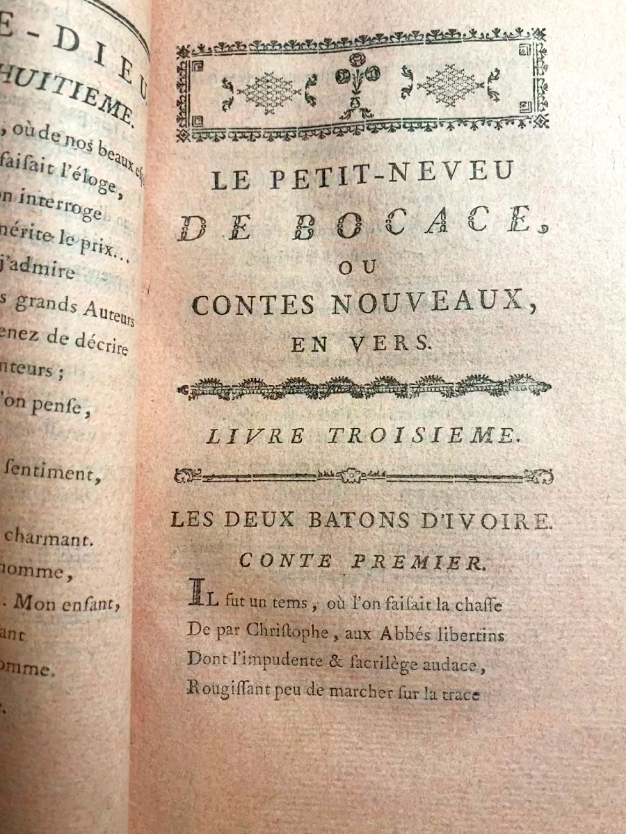 Fort Vol.in8 . Trois Tomes "le Petit Neveu De Boccace" Imprimé Sur Papier Rose . Nouv. Ed. 1787-photo-5