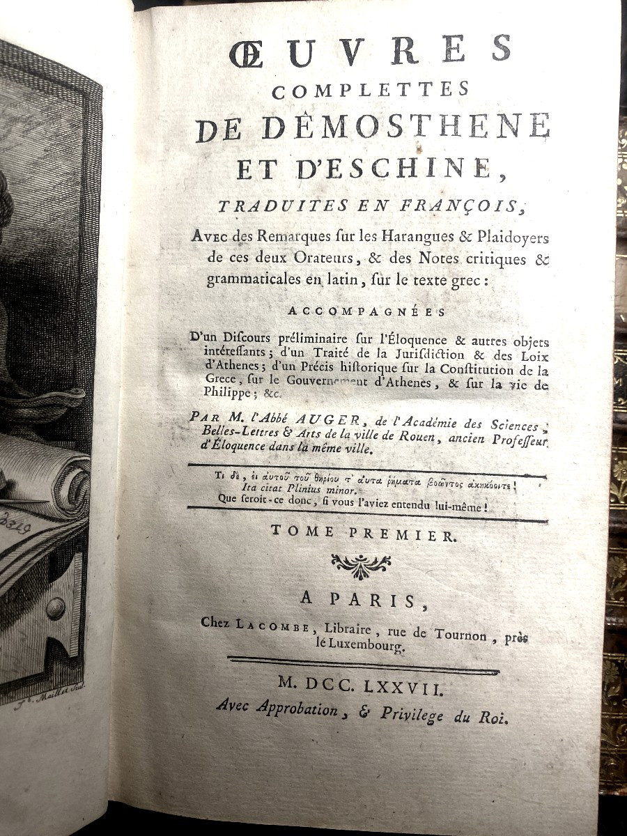 5 Vol.  In 8 :" Oeuvres Complètes De Démosthène Et F'eschine" Traduites En Français. Paris 1777-photo-4