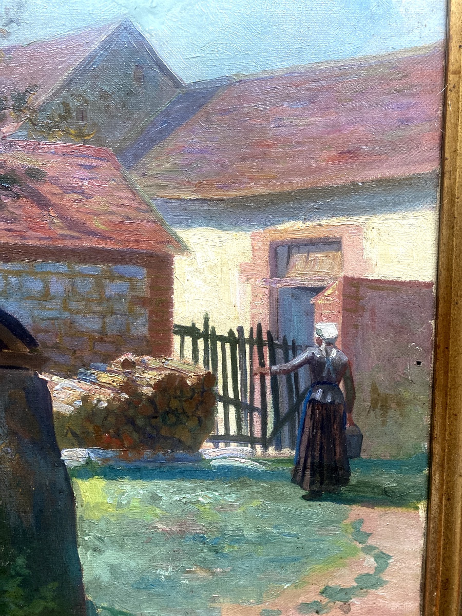  Large Impressionist Canvas, From The End Of The 19th Century "animated Farmyard" Oil/canvas Framed-photo-2