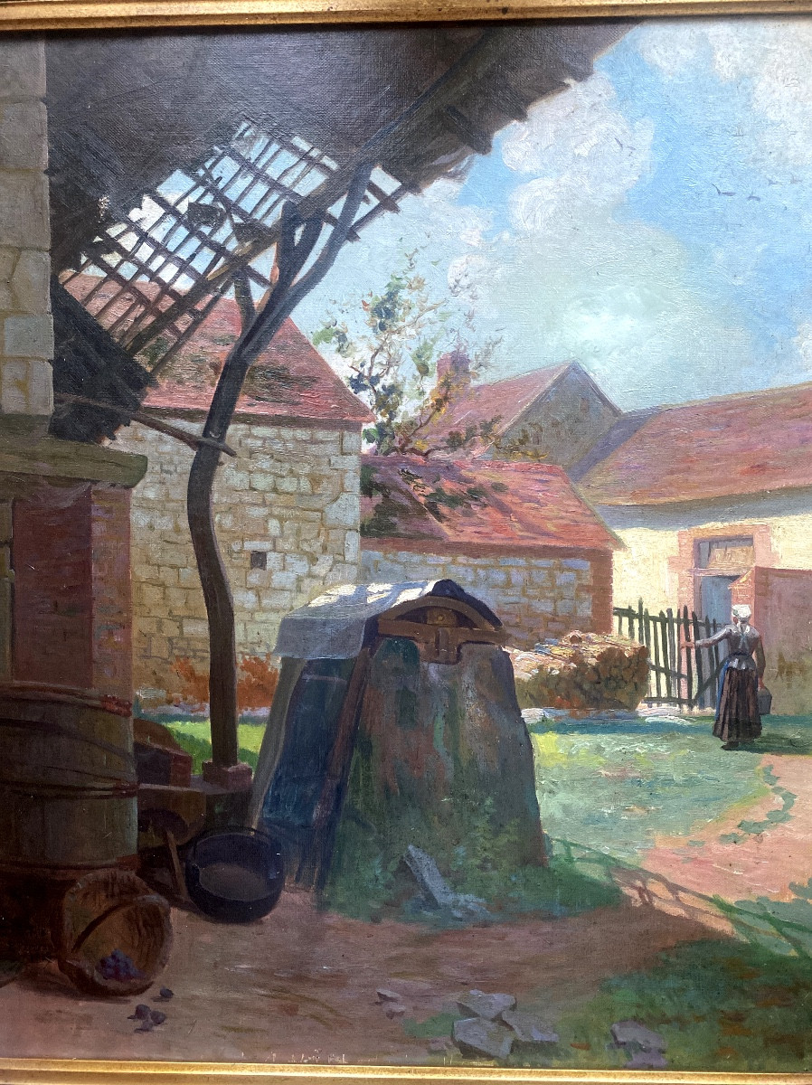  Large Impressionist Canvas, From The End Of The 19th Century "animated Farmyard" Oil/canvas Framed-photo-4
