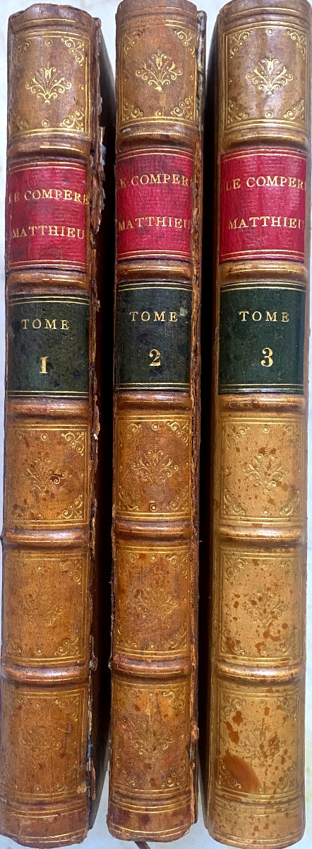 Le compère Matthieu ou les Bigarrures de l'Esprit Humain , 3 Vol. veau blond glacé Londres 1777