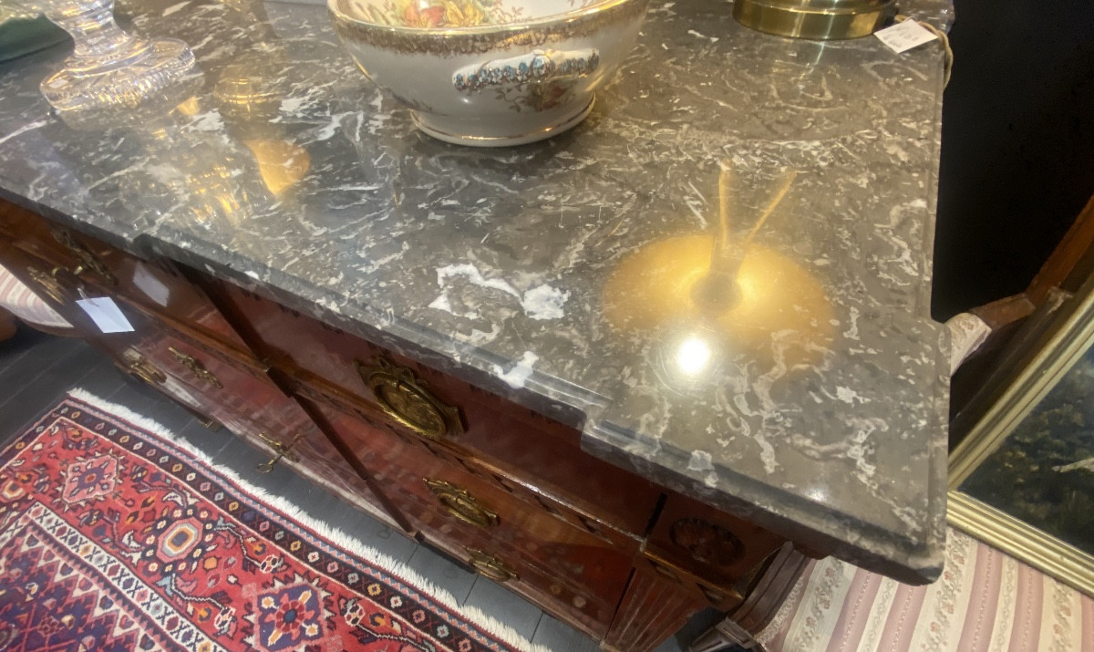 Original 18th Century Louis XVI Chest Of Drawers In Blond Mahogany And Marble With Three Drawers-photo-3
