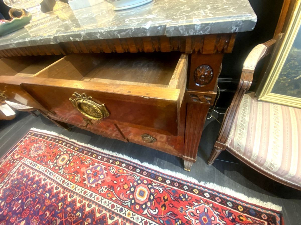 Original 18th Century Louis XVI Chest Of Drawers In Blond Mahogany And Marble With Three Drawers-photo-4