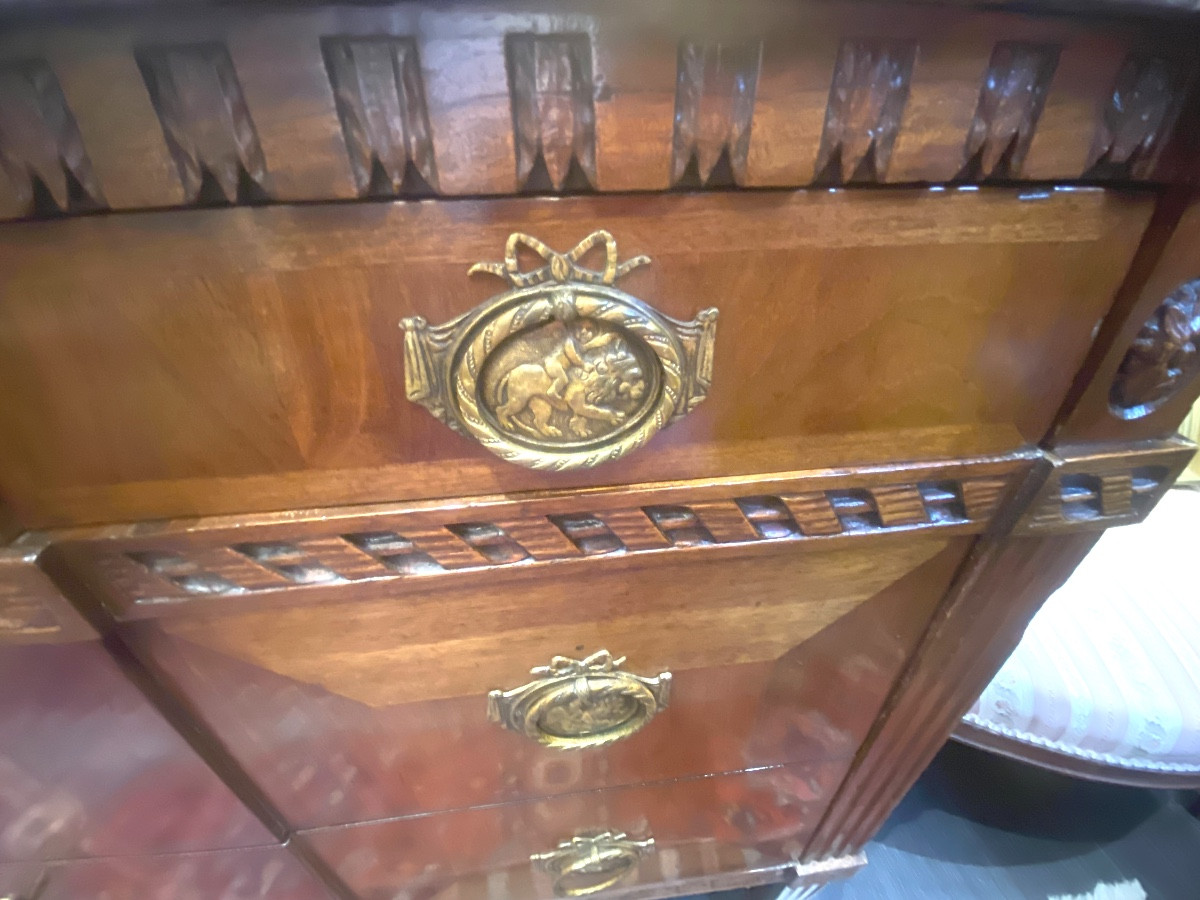 Original 18th Century Louis XVI Chest Of Drawers In Blond Mahogany And Marble With Three Drawers-photo-1
