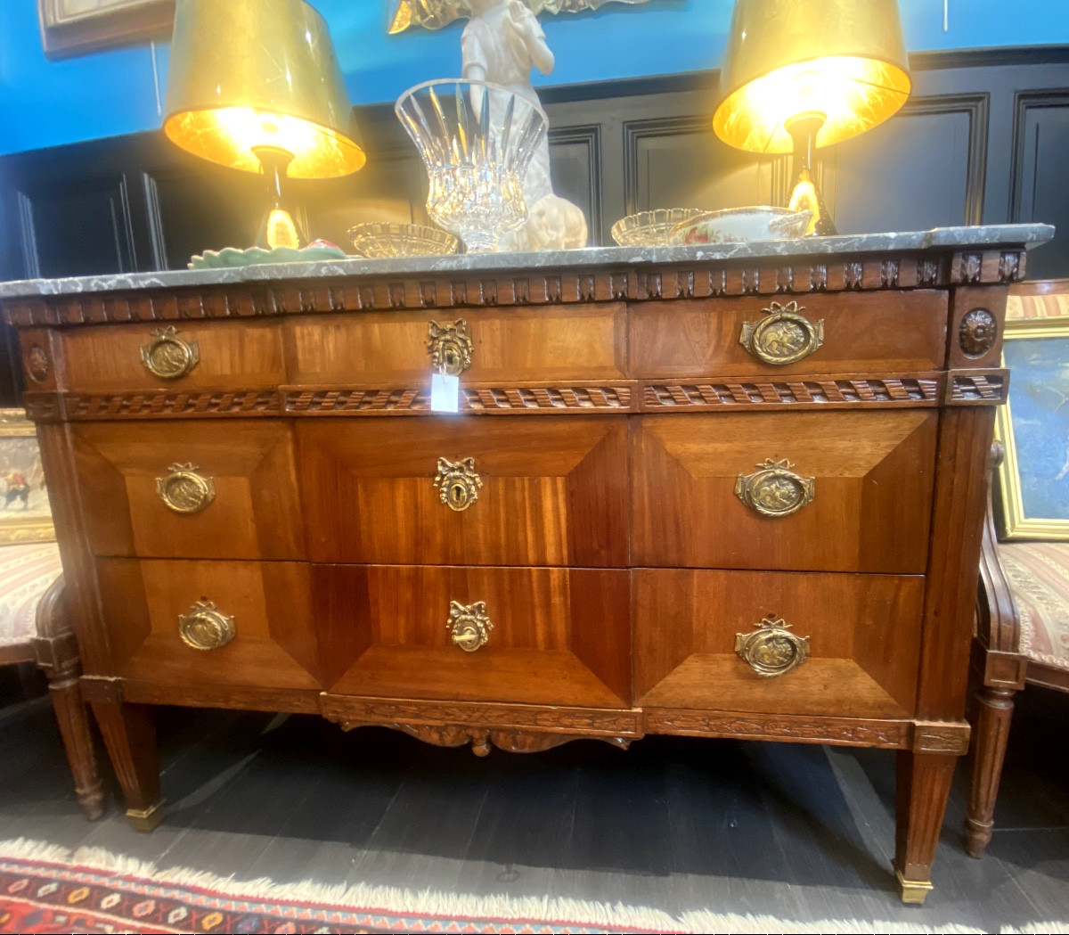 Original 18th Century Louis XVI Chest Of Drawers In Blond Mahogany And Marble With Three Drawers-photo-7