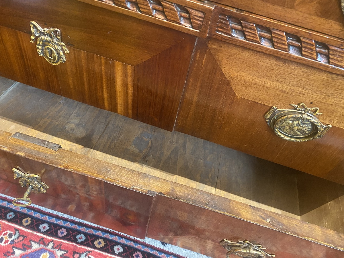 Original 18th Century Louis XVI Chest Of Drawers In Blond Mahogany And Marble With Three Drawers-photo-8
