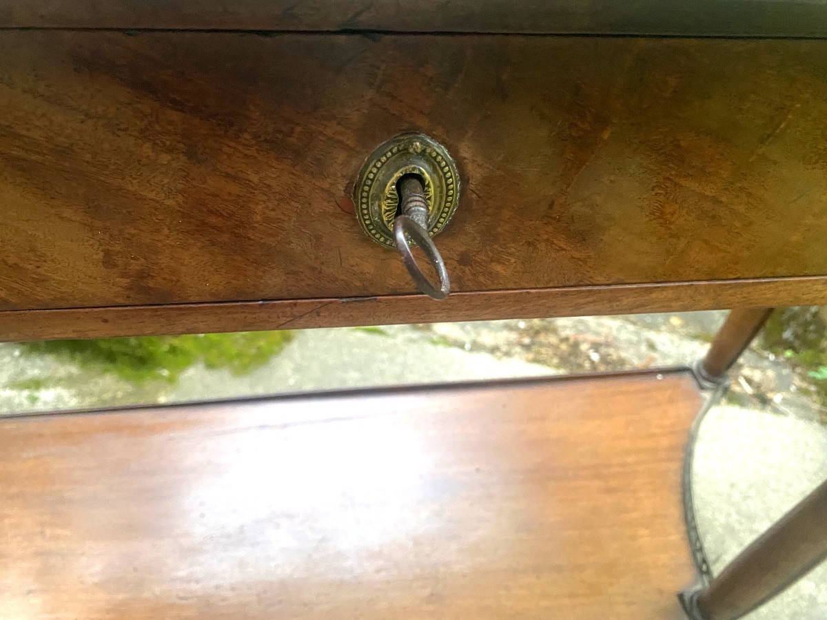 Elegant Console Serving Table, Mahogany Top Edged With White Marble, Curved Sides, Low Shelf, 18th Century-photo-5