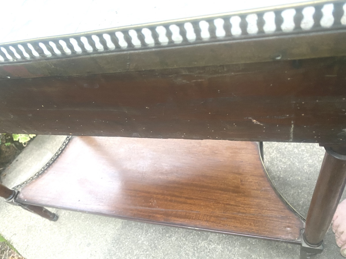 Elegant Console Serving Table, Mahogany Top Edged With White Marble, Curved Sides, Low Shelf, 18th Century-photo-7
