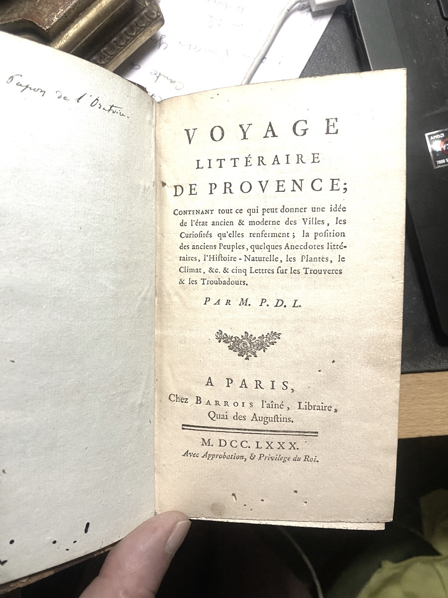 By Mr. Papon Of The Oratory: "literary Journey Of Provence" In 1 Vol. In 12. Paris 1780. Bel.-photo-3