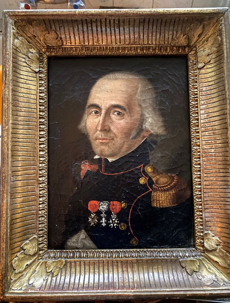 Beautiful Portrait Of A Medal-winning Officer Colonel Of The First Empire, Oil/canvas Framed Circa 1806