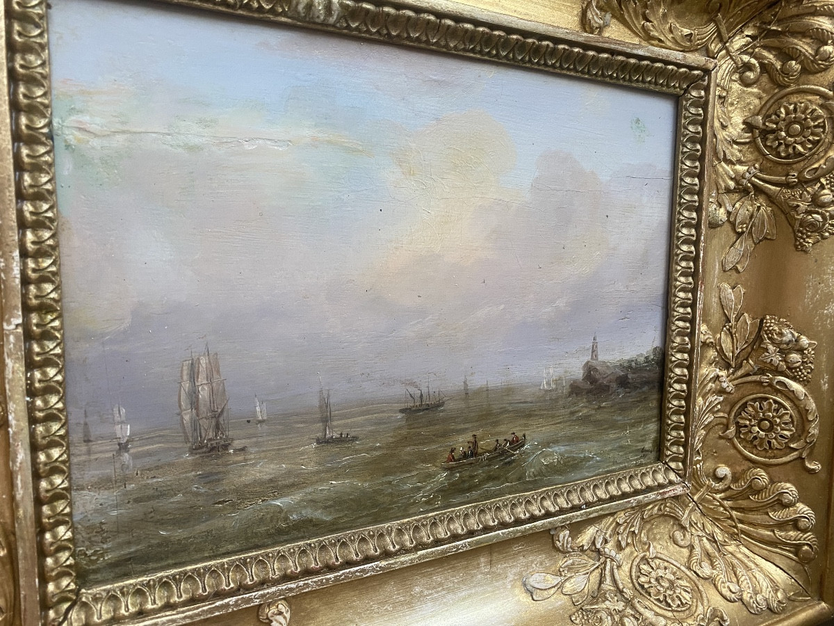 Fine Marine Of Boats And Lively Barge On A Rough Sea In A Harbor With A 19th Century Lighthouse.-photo-7