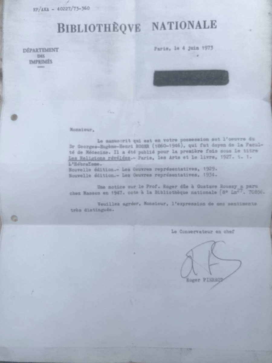 Rare Manuscript Submitted To The National Library Of Geh Roger "revealed Religions" 1927.-photo-2