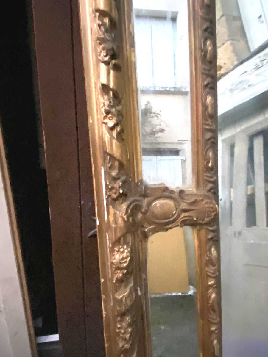 Important Beautiful Fireplace Mirror With Beveled Glazing Beads, Neo-louis XVI Style, Gilded Stuccoed Wood-photo-4