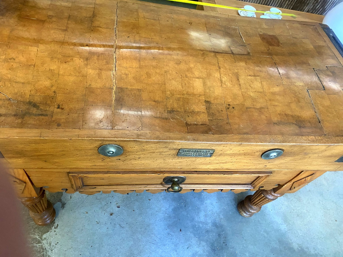 Rare Butcher's Block In Blond Beech On All Sides Signed Trussant Et Cie. Saint E Livrade 1890-photo-5