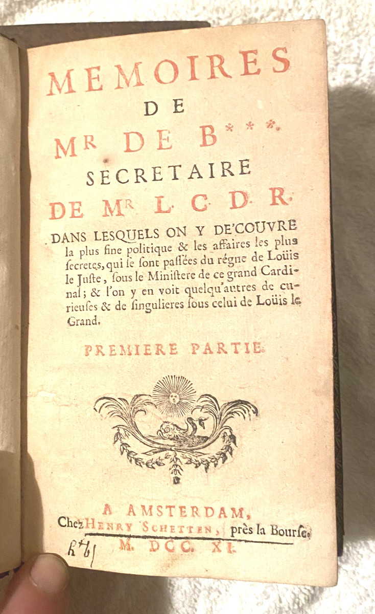 Mémoires de Mr de Bouy ,Secrétaire de Mr le Cardinal de Richelieu , 2 Vol. In.12 Amsterdam 1711-photo-3