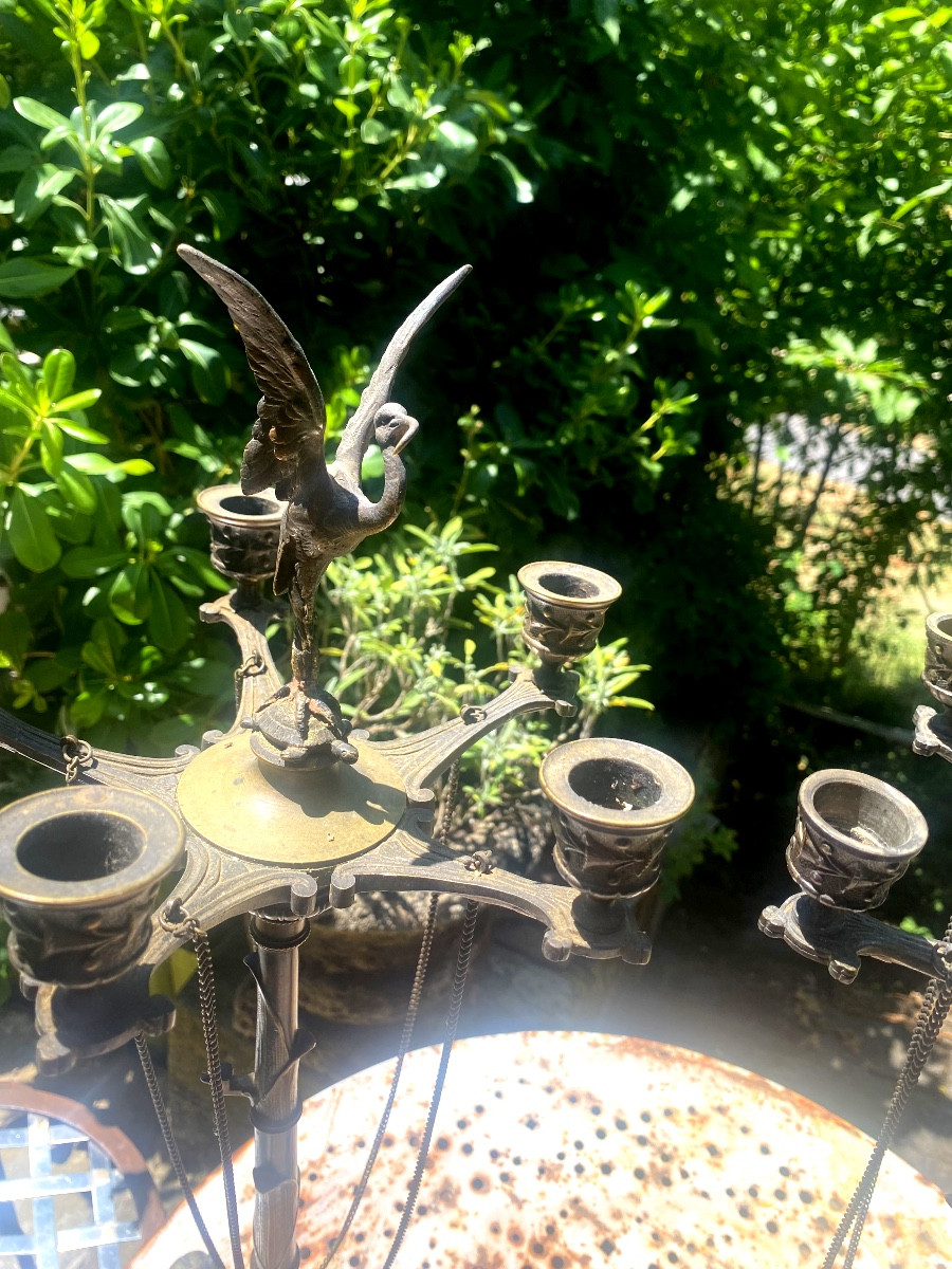 Pair Of Large Patinated Bronze Heron Candlesticks With Tripod Legs In The Antique Style, 19th Century-photo-6