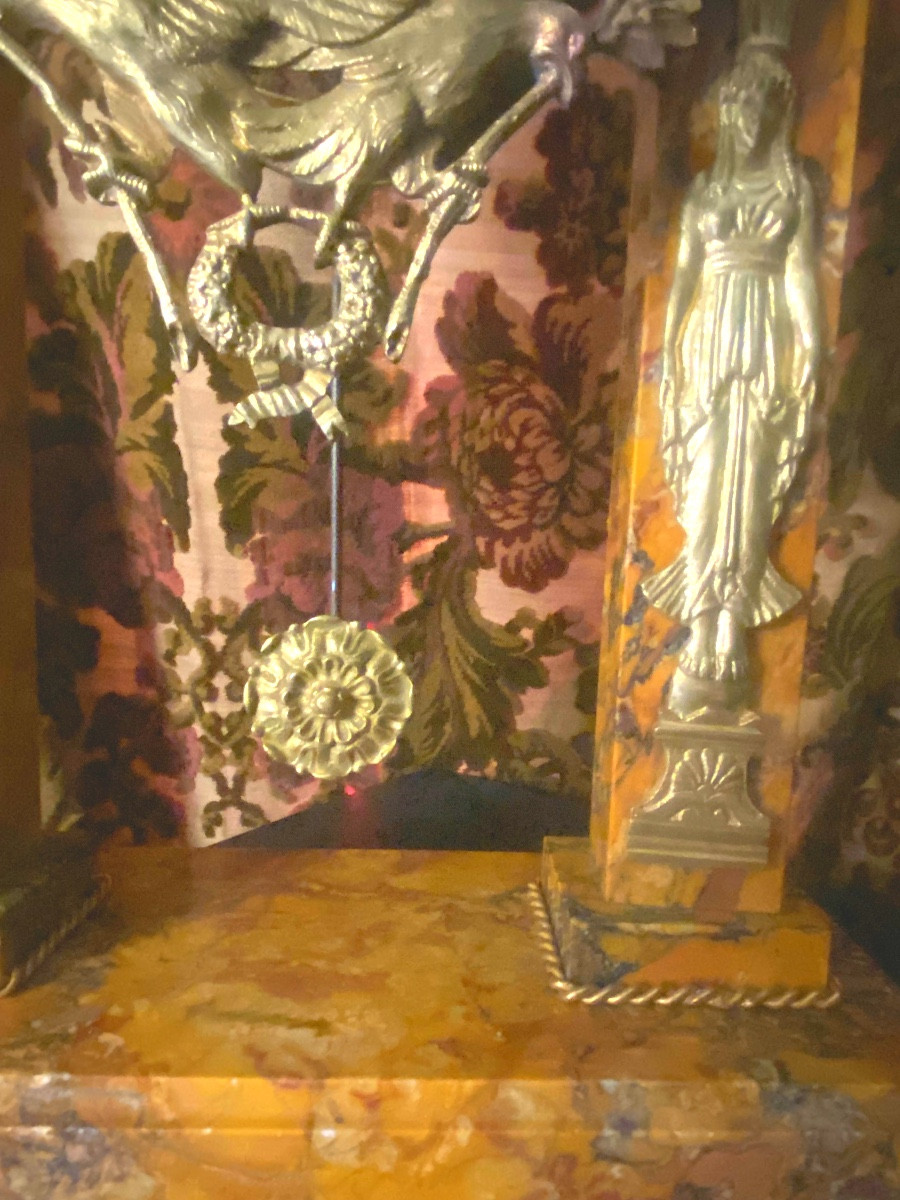 Beautiful Large Portico Clock, Siena Marble With The Effigy Of Ronsard, 19th Century, Working-photo-4