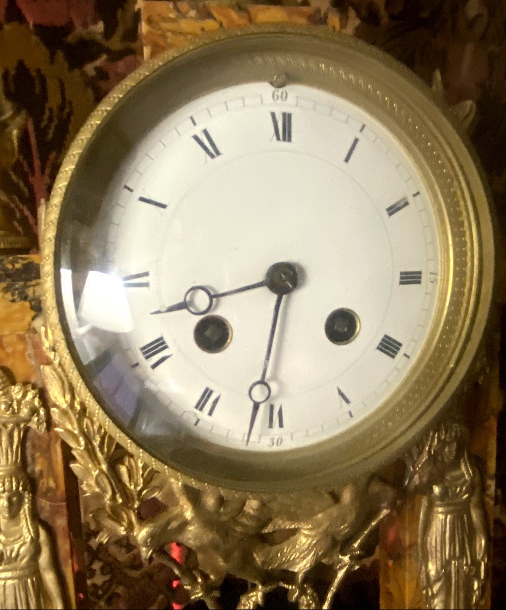 Beautiful Large Portico Clock, Siena Marble With The Effigy Of Ronsard, 19th Century, Working-photo-5