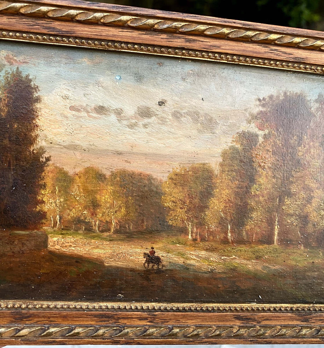 Charming Fine Small Framed Painting/panel "the Rider In The Castle Alley" Late 18th Century-photo-3