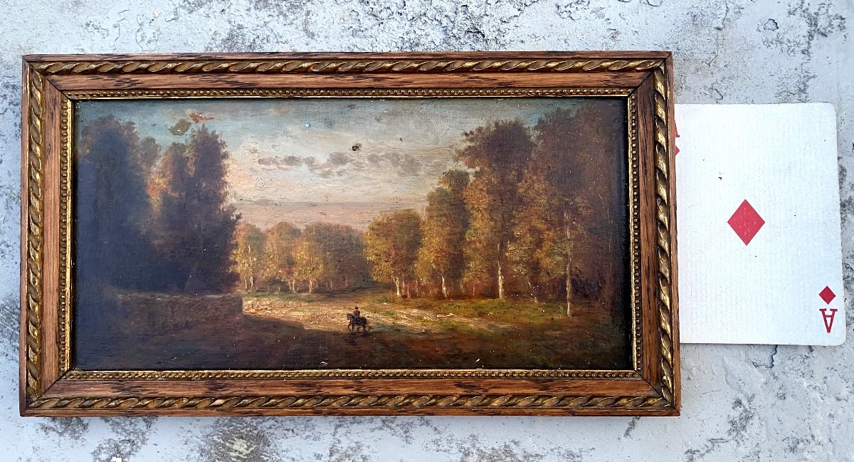Charming Fine Small Framed Painting/panel "the Rider In The Castle Alley" Late 18th Century-photo-2