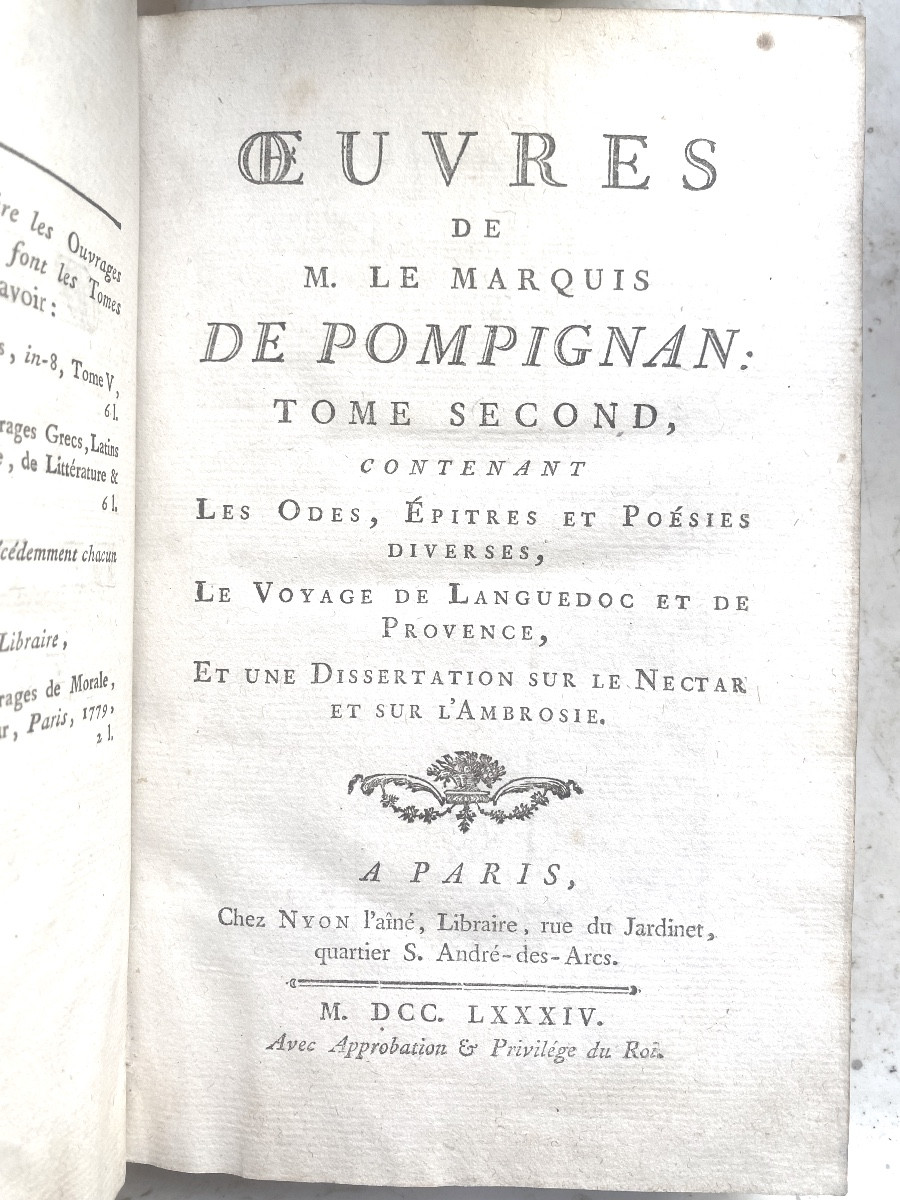 4 Beautiful Vol. In8: "works Of Mr. Le Marquis De Pompignan" With A Trip To Provence, 1784 Paris-photo-4