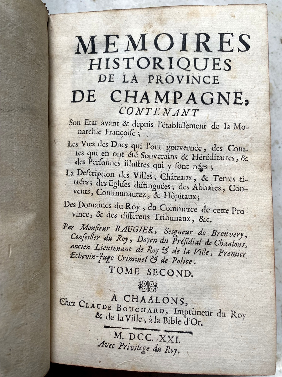 Historical Memoirs Of The Province Of Champagne, By Baugier, 2 Vol. In 12, "chaalons", 1721-photo-5