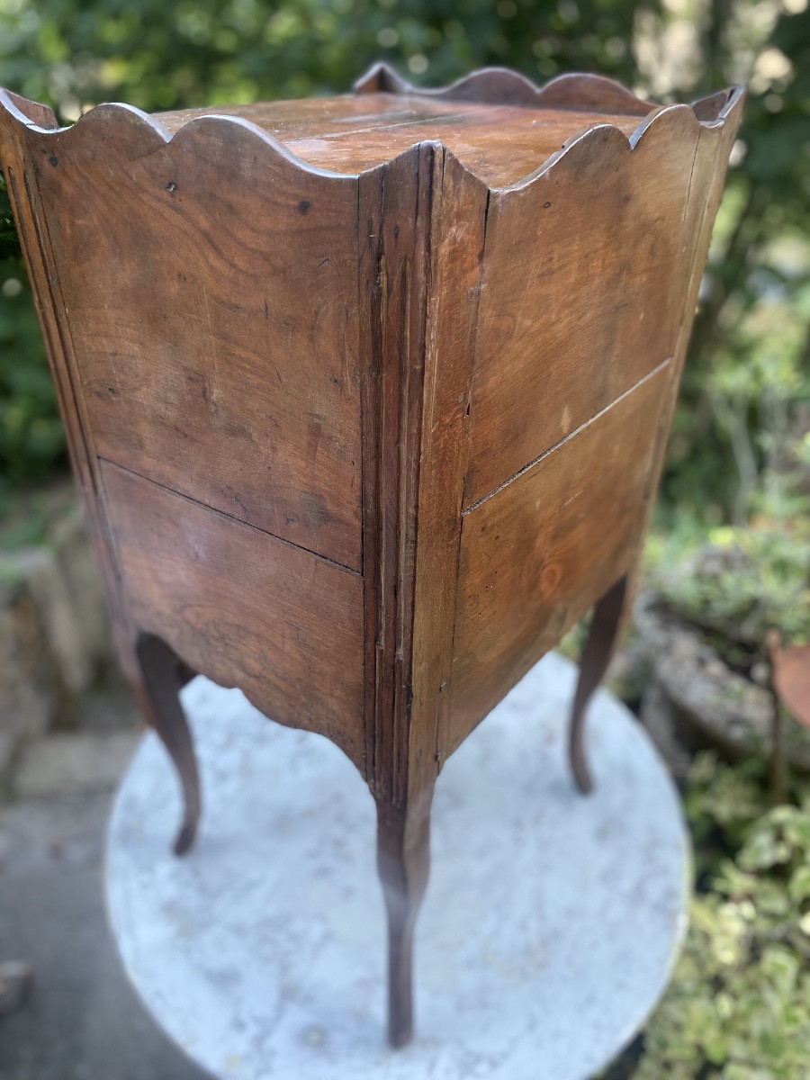 Furniture With Curved Front, One Drawer And A Curtain, Scalloped Top Edged With Arched Legs, 18th Century-photo-1