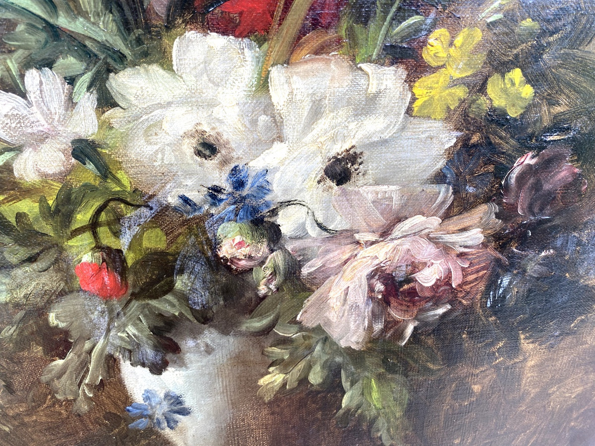 Large, Well-framed 19th Century Painting "vase With Bouquet Of Wild And Garden Flowers" From Summer.-photo-7