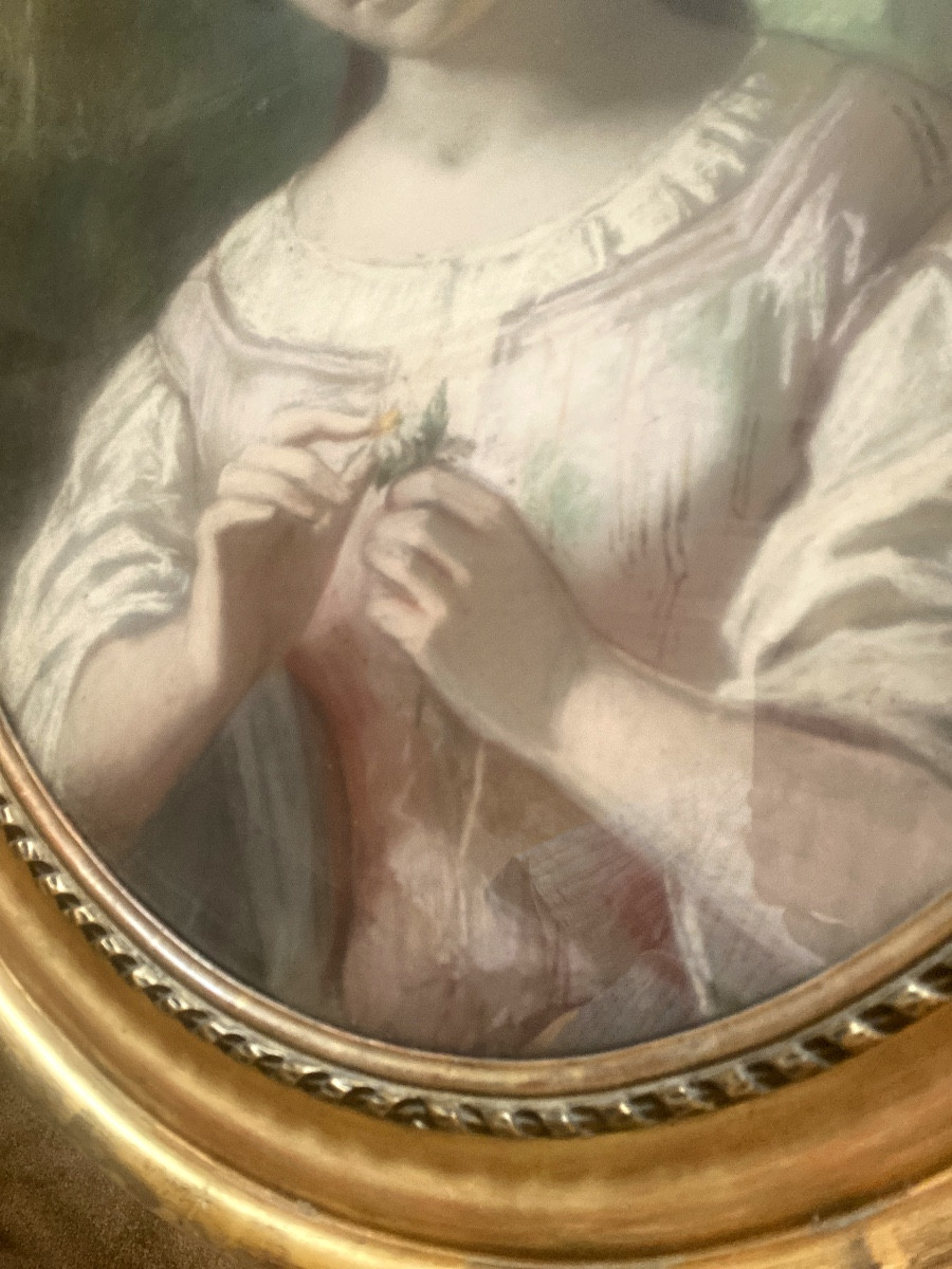 Beautiful Large Pastel Portrait Of A Young Girl With A Crown Of Flowers, Plucking The Daisy's Petals -photo-6