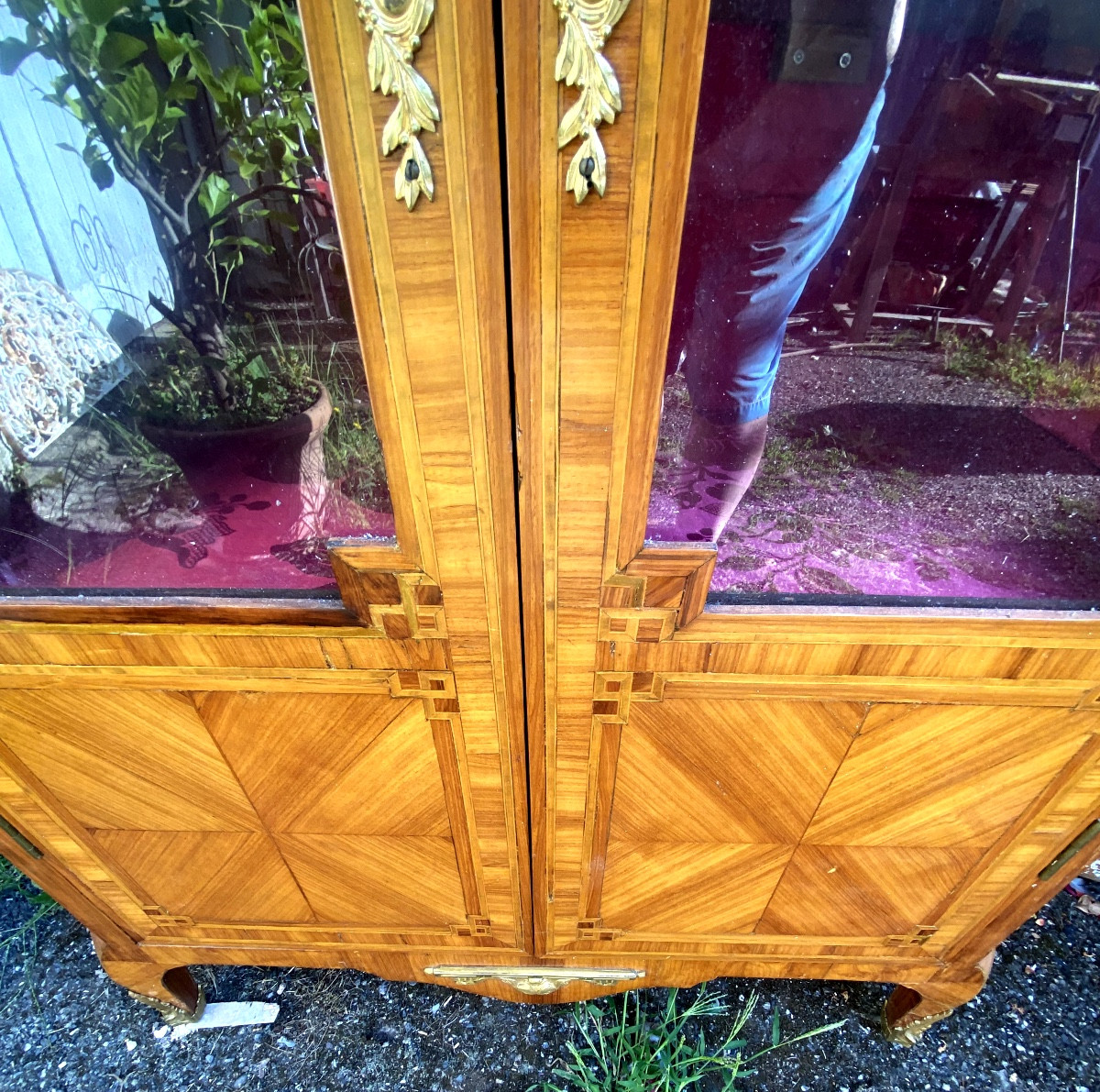 Louis XVI Period Display Cabinet With Two Doors In Marquetry With Greek Motifs And Breccia Marble Top -photo-2