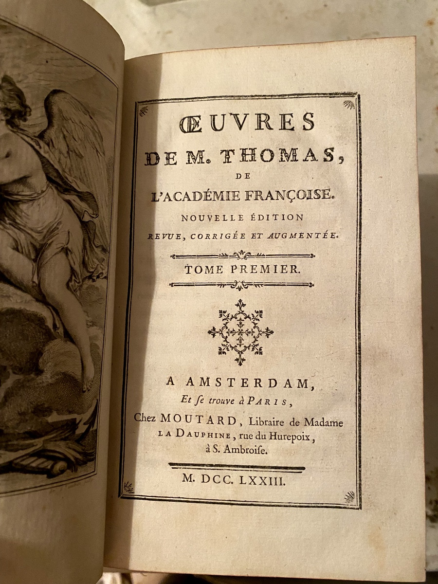 4 Vol. In8 . "Oeuvres de M. Thomas (recueil d'éloges), a Amsterdam 1773 , & Paris chez Moutard.-photo-3
