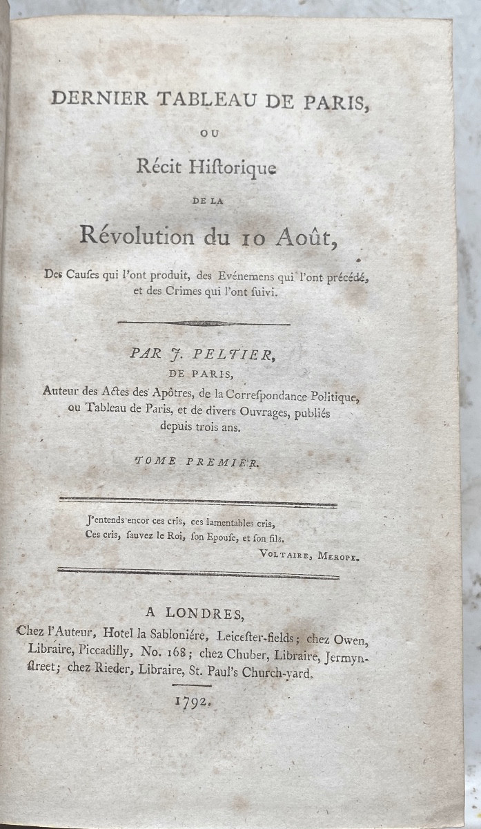 Last Picture Of Paris, Or Historical Account Of The Revolution Of August 10. By J. Peltier 1792-photo-3