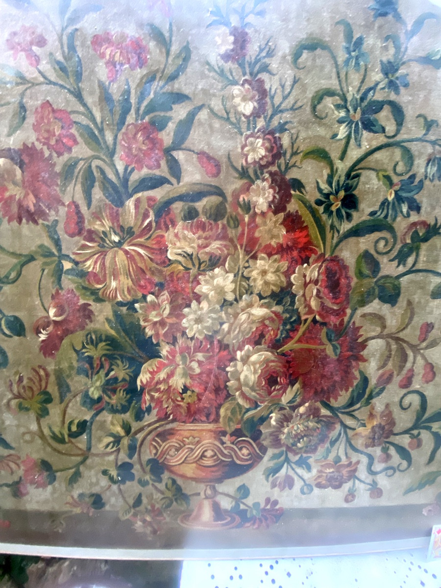 Rare très grande toile de la Manufacture d'Aubusson , modèle fleuri coloré pour une tête de lit-photo-3