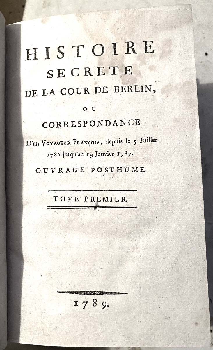 Edition Originale très rare du Comte de Mirabeau "Histoire Secrète de la Cour de Berlin" 2 Vol.-photo-3