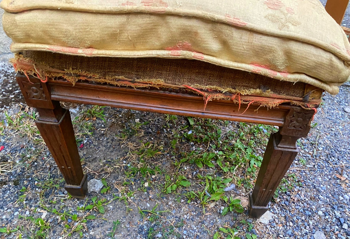 Generous Louis XVI Stained Molded Walnut Nurse's Chair Upholstered Seat With Base & Cushion-photo-4