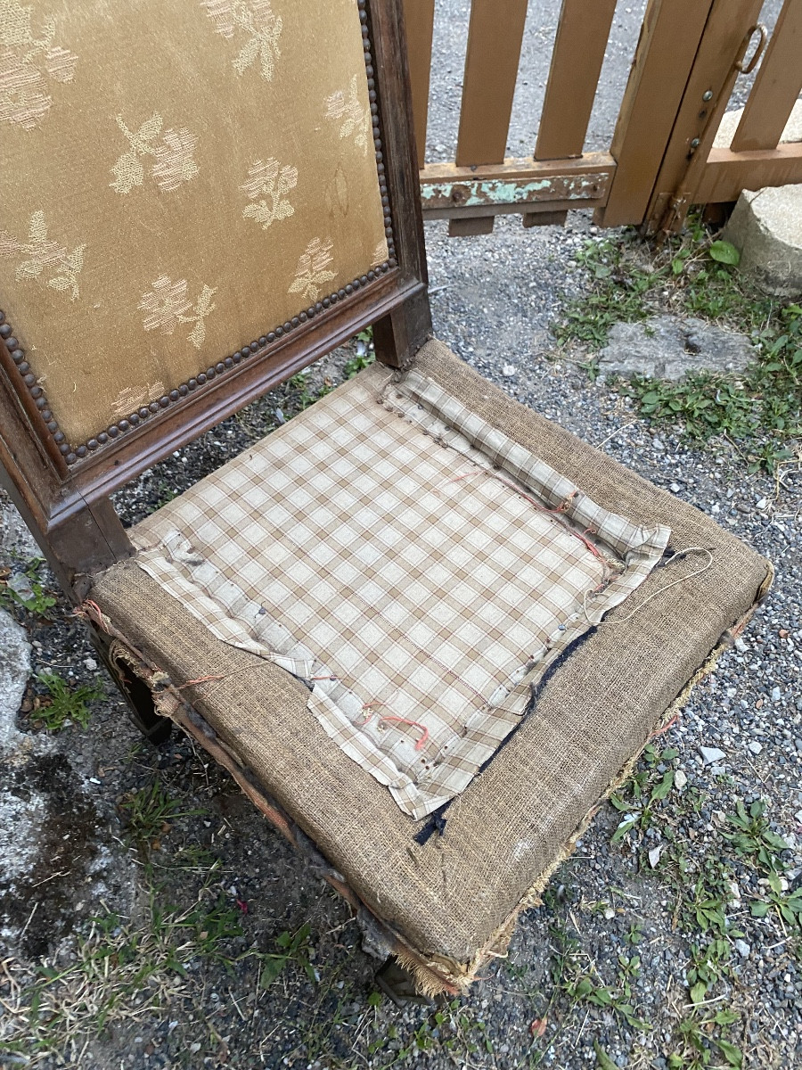 Generous Louis XVI Stained Molded Walnut Nurse's Chair Upholstered Seat With Base & Cushion-photo-4