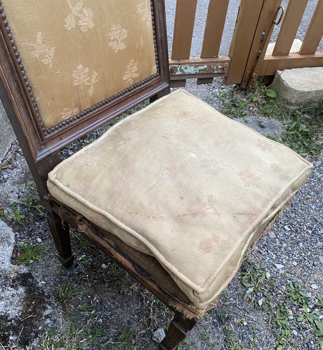 Generous Louis XVI Stained Molded Walnut Nurse's Chair Upholstered Seat With Base & Cushion-photo-5