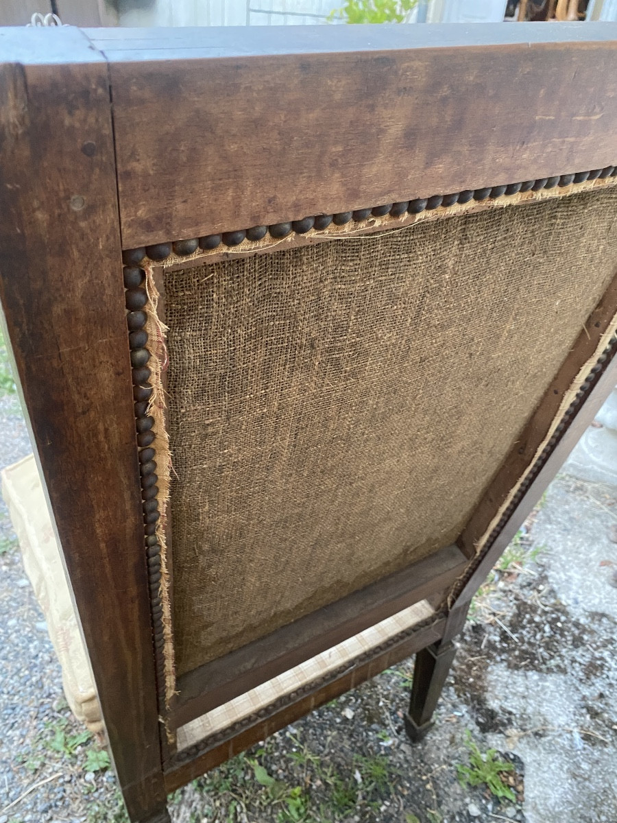 Generous Louis XVI Stained Molded Walnut Nurse's Chair Upholstered Seat With Base & Cushion-photo-6