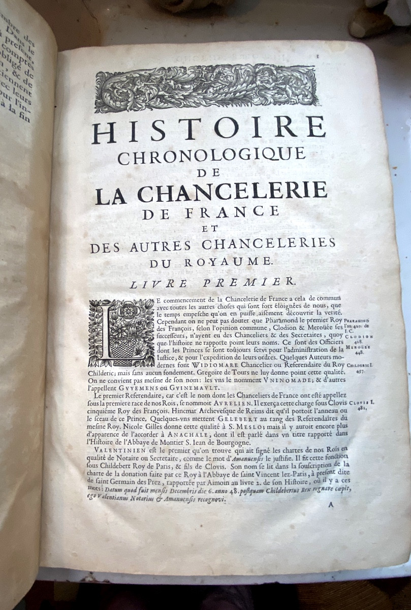 1 Vol.In-folio 17ème :"Histoire Chronologique de la Grande Chancellerie de France" A. Tessereau-photo-5