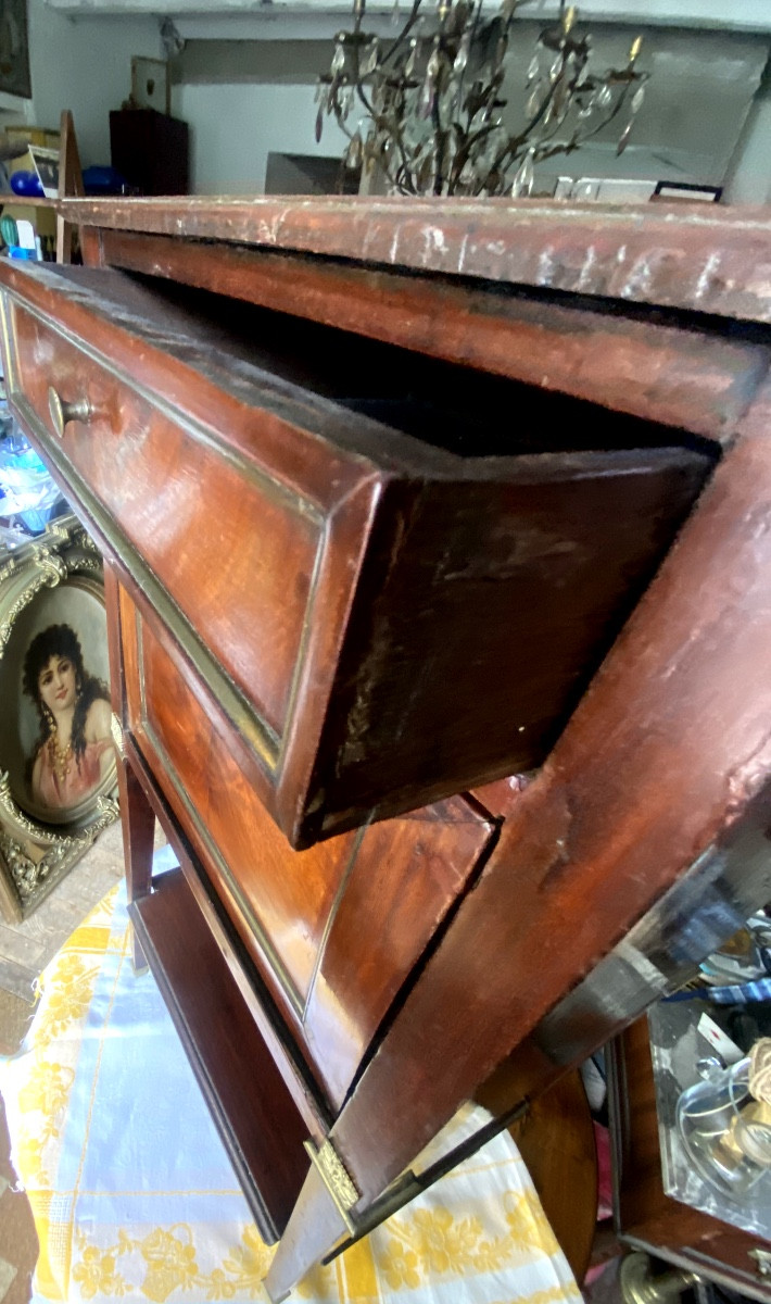 Louis XVI Bedside Table, Cuban Red Mahogany With Bronze Threads, One Drawer, Drop-down Door And Entrance Shelf.-photo-3