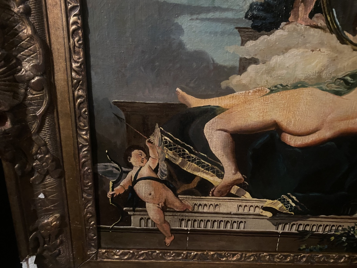  Décorative Grande  huile / toile  Baroque "La Vénus au Miroir"  Encadrée de la fin du XIX ème -photo-4