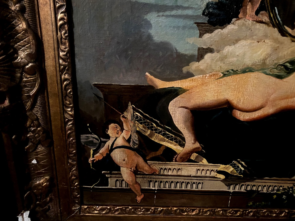  Décorative Grande  huile / toile  Baroque "La Vénus au Miroir"  Encadrée de la fin du XIX ème -photo-2