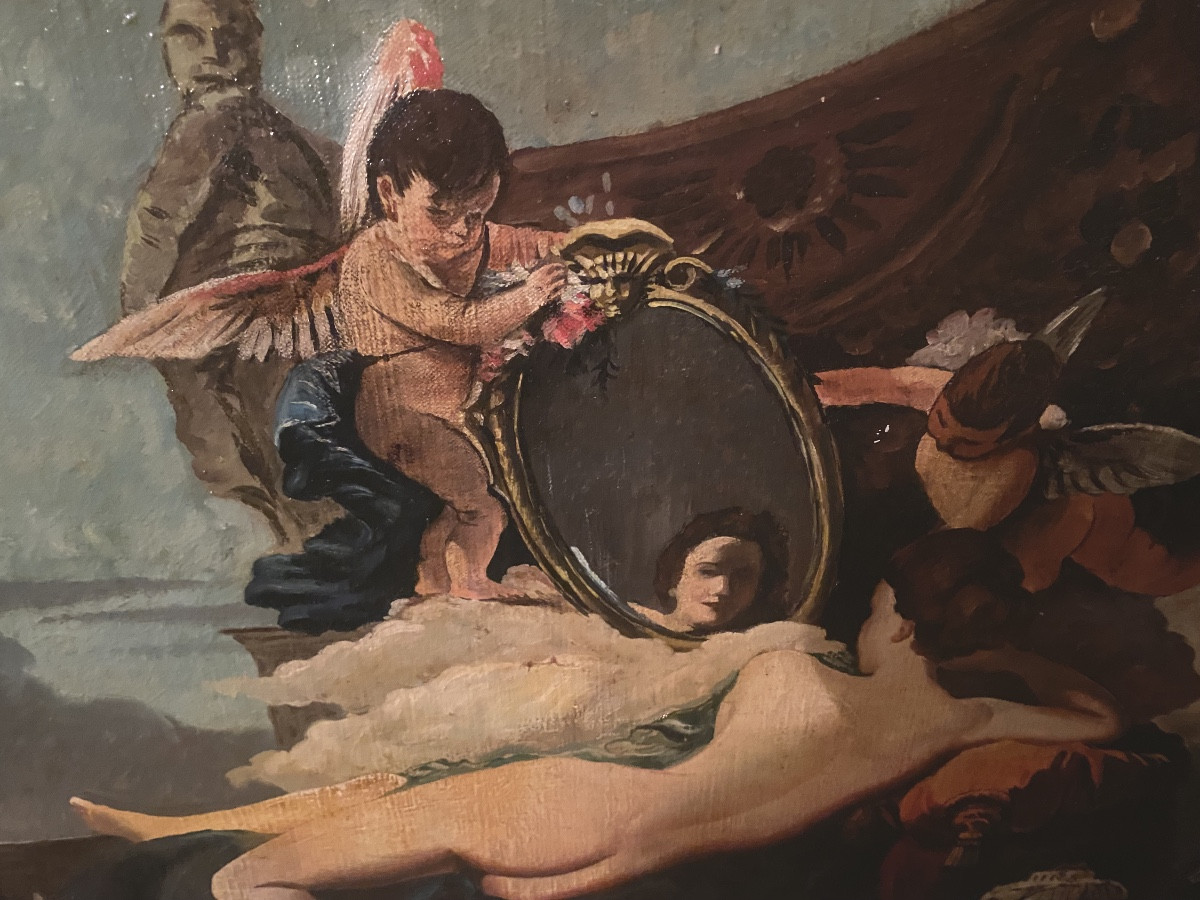  Décorative Grande  huile / toile  Baroque "La Vénus au Miroir"  Encadrée de la fin du XIX ème -photo-5