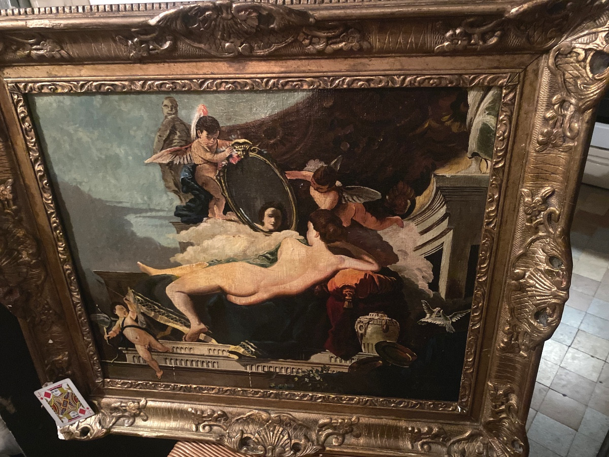 Décorative Grande  huile / toile  Baroque "La Vénus au Miroir"  Encadrée de la fin du XIX ème -photo-7