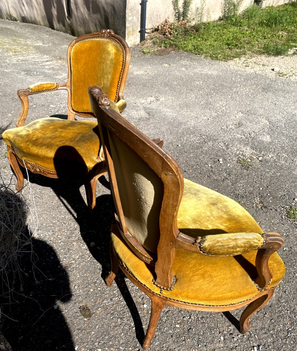 Pair Of 18th Century Louis XV Style Stained Morgani Lounge Cabriolets, Well Carved-photo-4