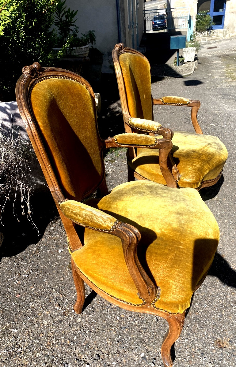 Pair Of 18th Century Louis XV Style Stained Morgani Lounge Cabriolets, Well Carved-photo-7